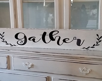 Gather sign,  white gather sign for dinning room kitchen porch or patio