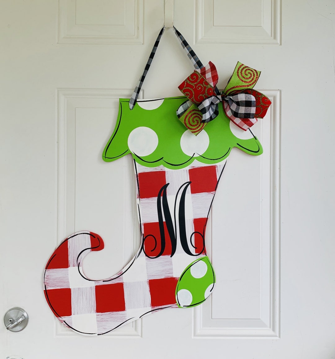 Christmas Door Hanger Christmas Wreath Christmas Stocking - Etsy