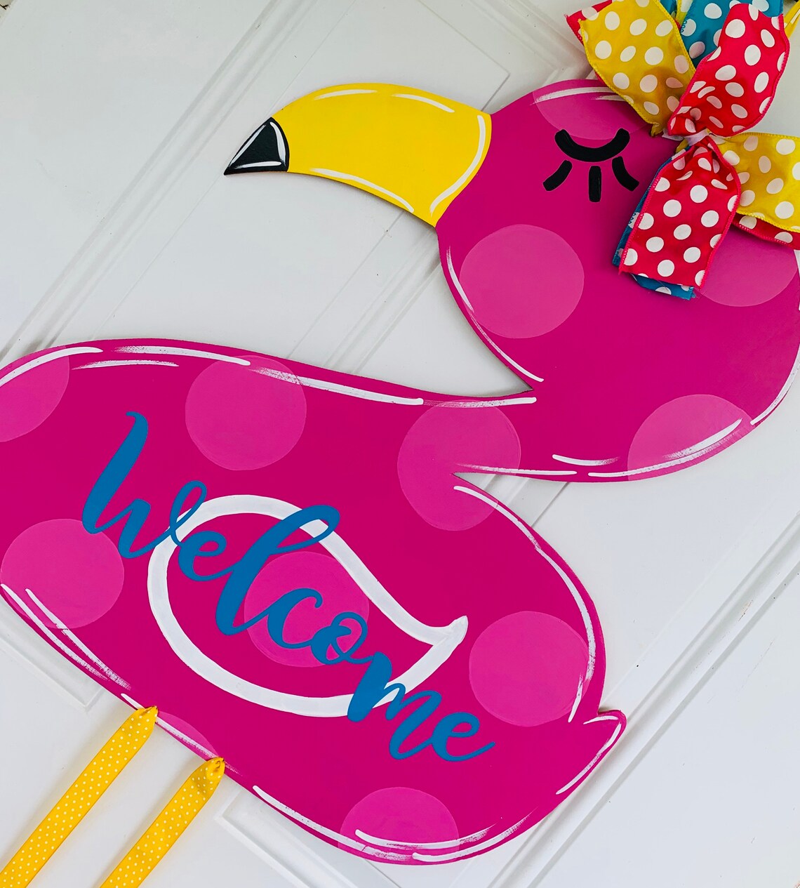 Flamingo door decoration door hanger monogrammed door | Etsy