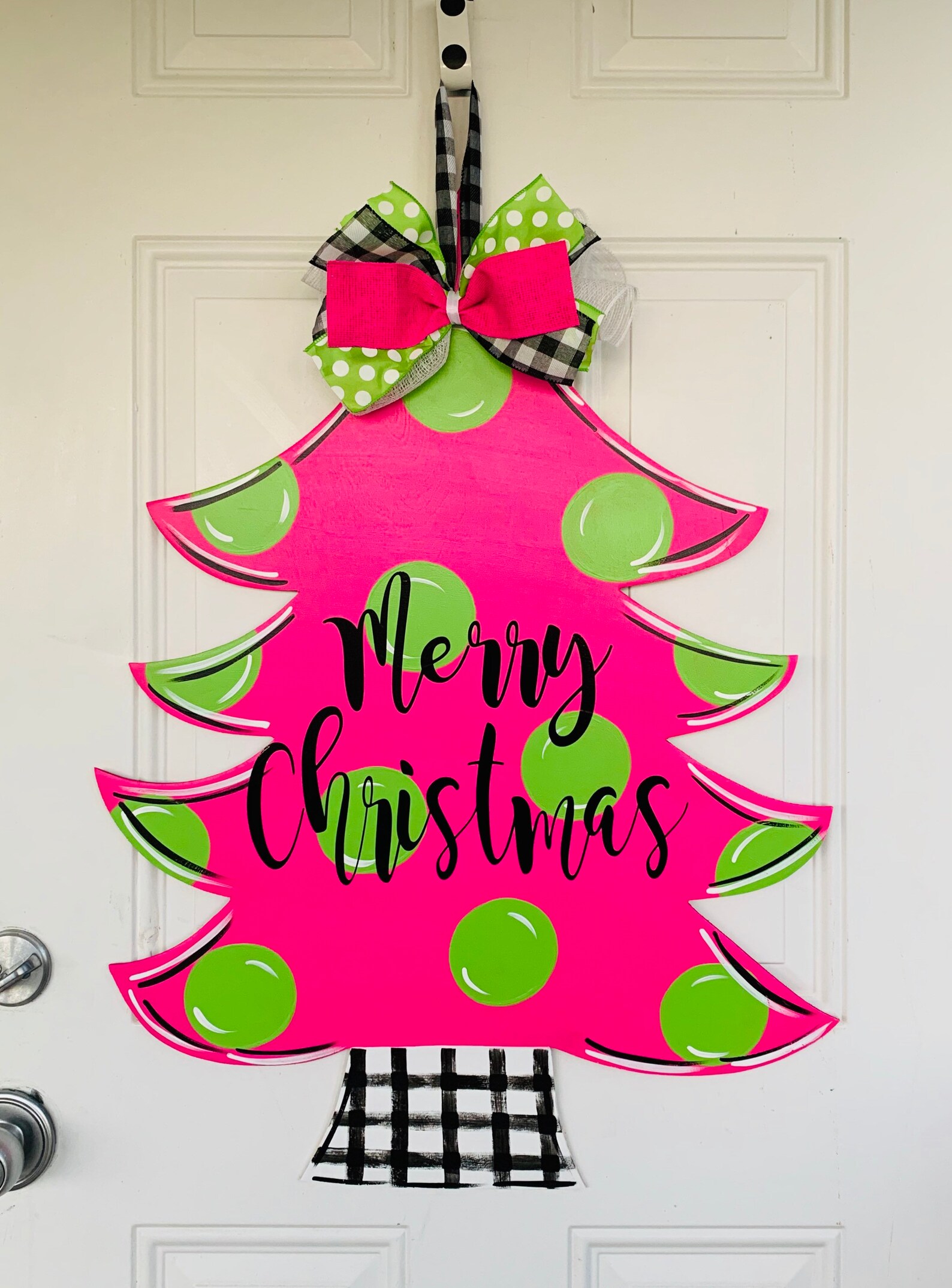 Whimsical Christmas Tree Door Hanger Bright Pink Christmas Etsy