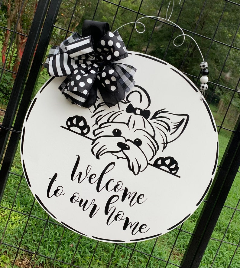 Yorkie front door hanger, dog door hanger, front door hanger image 4