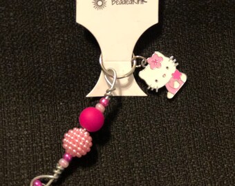 White Kitty zipper pull
