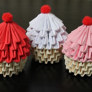 3D Origami Cupcakes — Set of 3 — Home Decor, Valentines Gift, Mother&#39;s Day Gift
