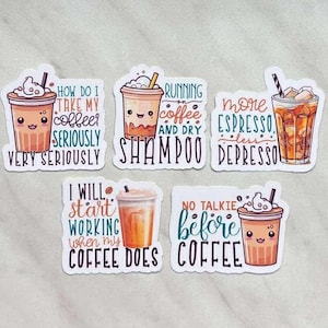 Coffee Stickers | Cold Coffee Stickers with Funny Sayings | Gifts for Coffee Lovers | Waterproof Stickers