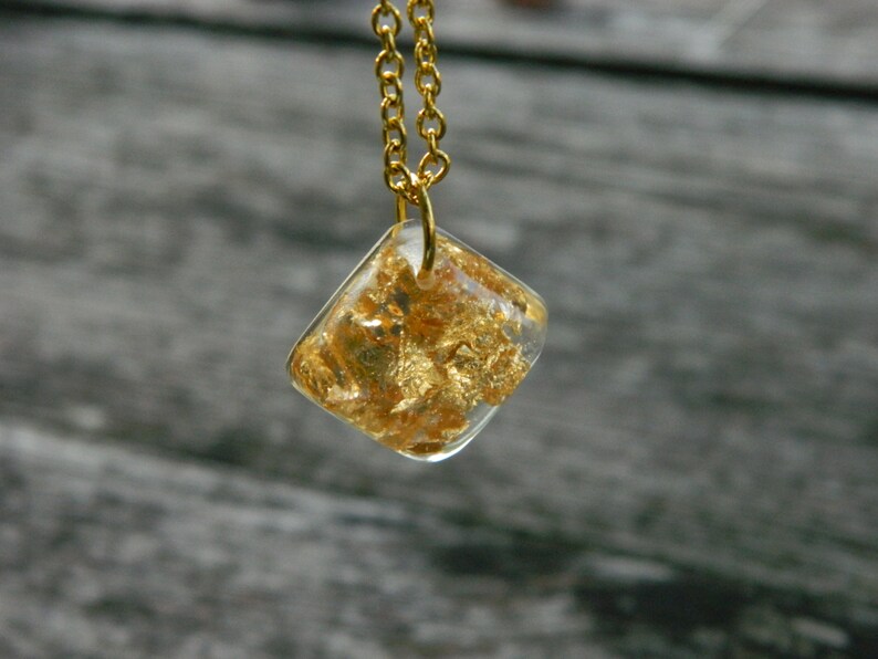 Gold flake resin necklace real gold flakes resin jewelry Etsy