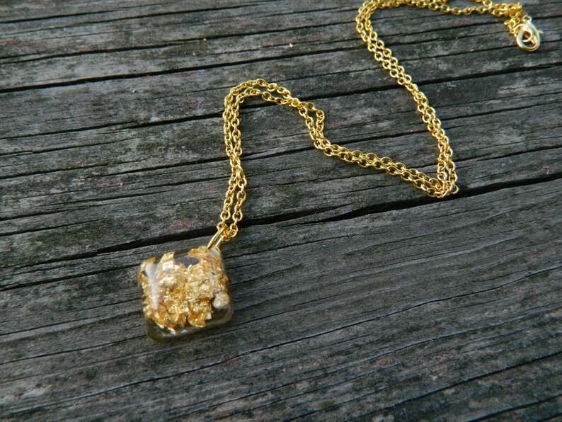 Gold flake resin necklace real gold flakes resin jewelry Etsy