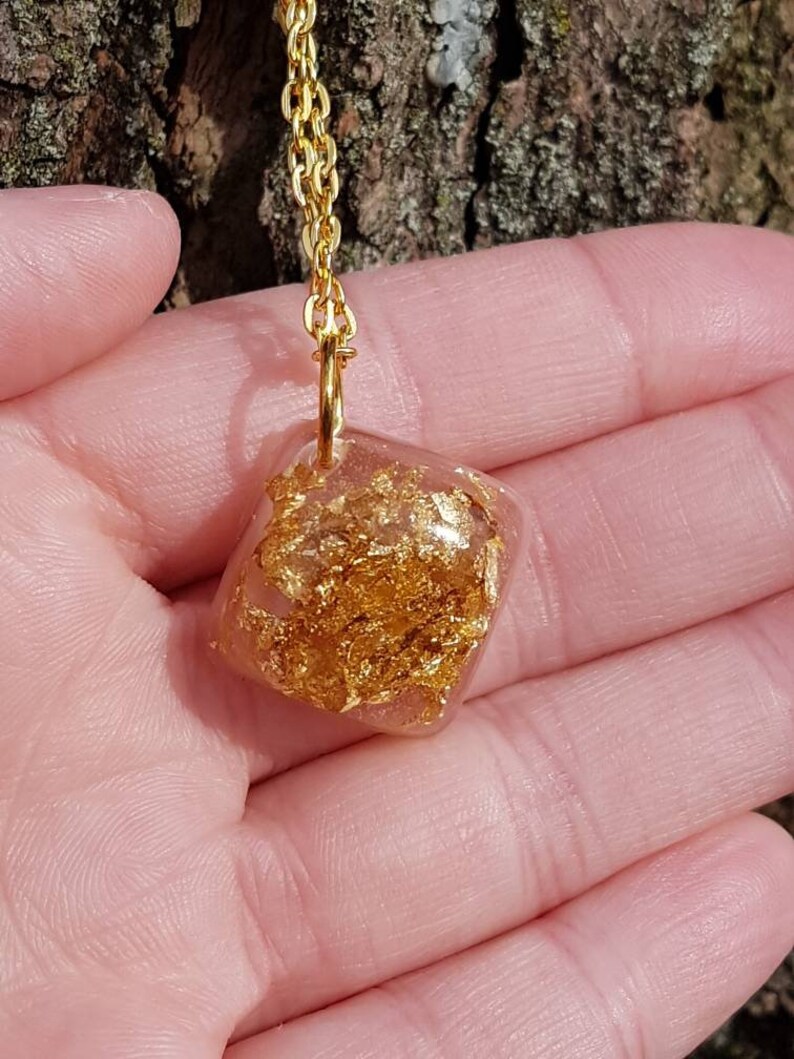 Gold flake resin necklace real gold flakes resin jewelry Etsy
