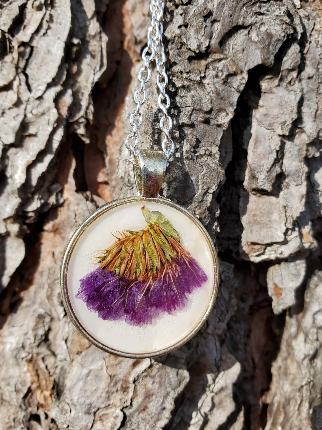 Pressed Flower Necklace, Real Flower Jewelry, Purple Flower, Resin