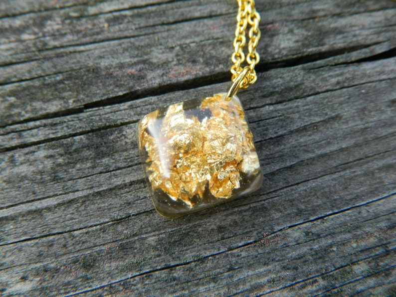Gold flake resin necklace real gold flakes resin jewelry Etsy