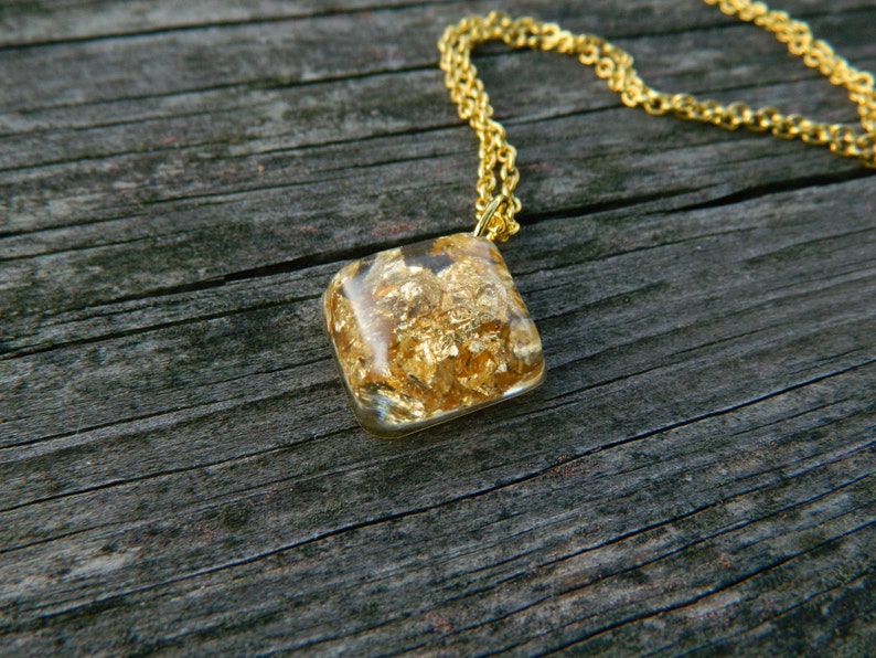 Gold flake resin necklace real gold flakes resin jewelry Etsy