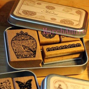 Kostenloser Versandtin Stempel Set - Merci Stempel - Holz Stempel - Deco Stempel 12 Stile zur Auswahl