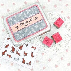 Freeshipping Pussy Cat Stamps - Tampons en caoutchouc - Tin Box Stamp Set - 15pcs en