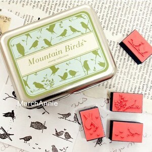 Freeshipping Mountain Birds Stamps - DIY Sellos de goma - Estandarte de la caja de estación - 9pcs en