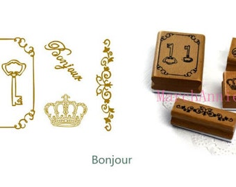 free Shipping tin stamp set - Bonjour Stamp - Wooden Rubber Stamp - deco stamp 12 styles for choose