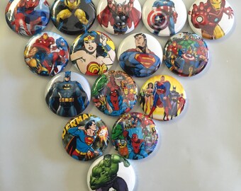 DC Comics Super Hero Buttons//Pins Marvel