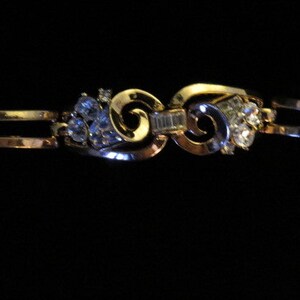 Vintage Crown Trifari Pat Pend Rhinestone Baguettes Bracelet Deco Revival