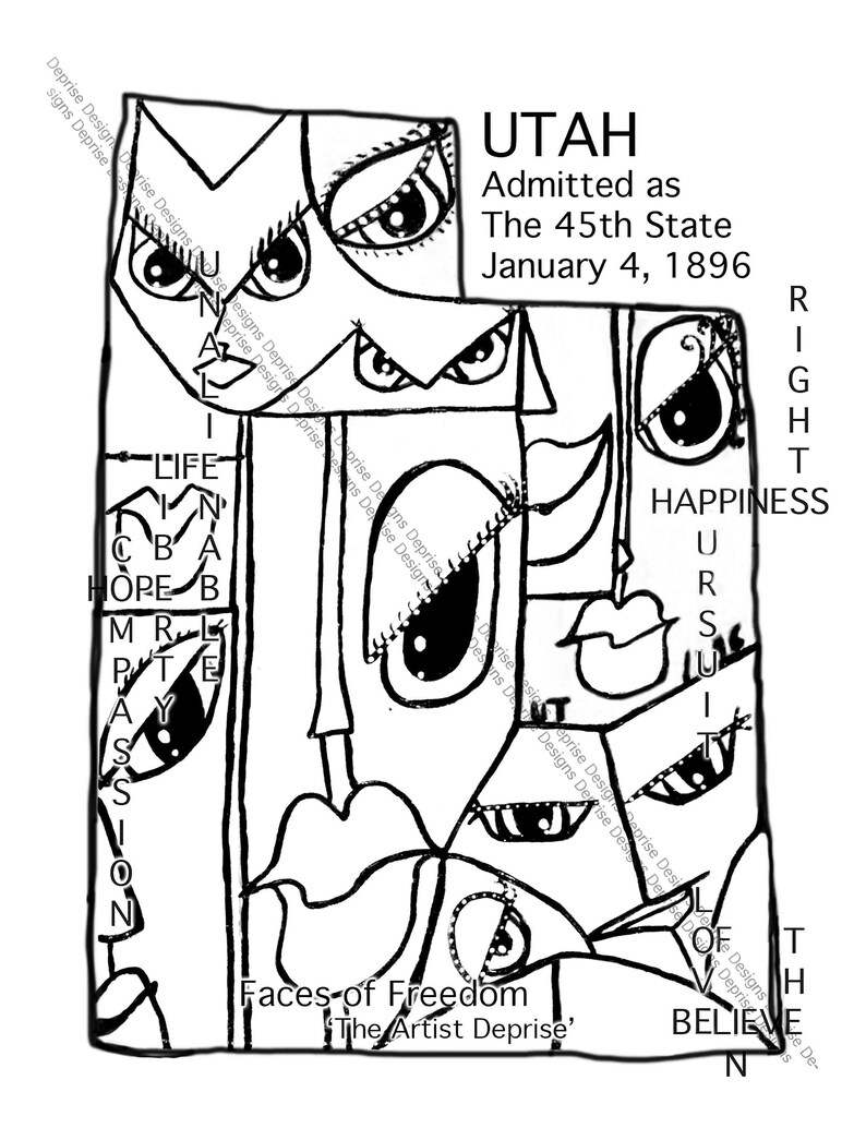 Texas Tennessee South Dakota Vermont Utah 5 Coloring Book Etsy