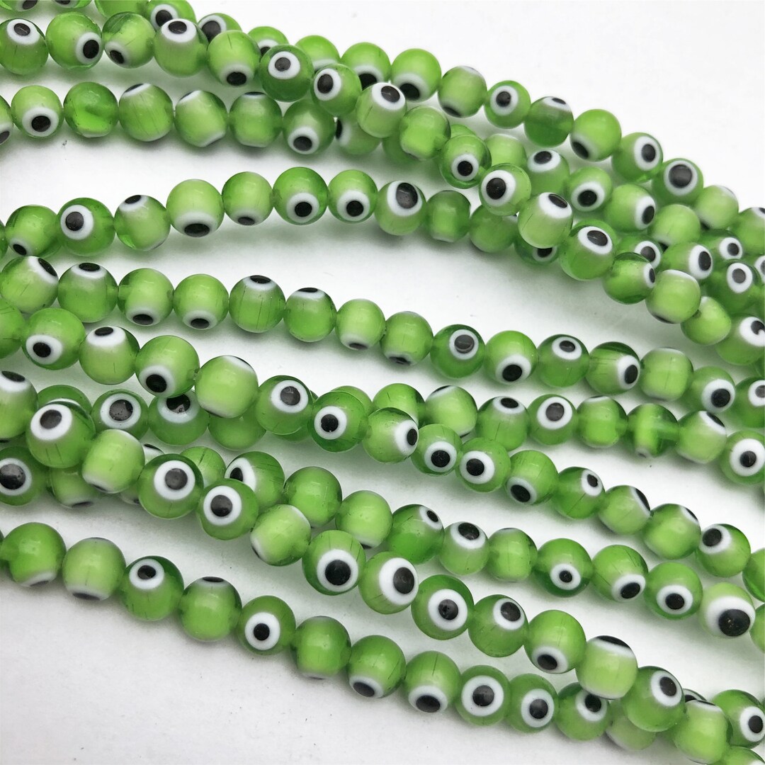6mm 8mm 10mm Evil Eye Glass Round Beads,green Evil Eye Bead ,evil Eye Jewelry Etsy