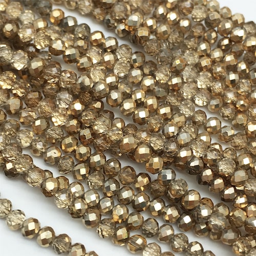 Faceted Rondelle Glass Crystal Beads White Champagne Etsy