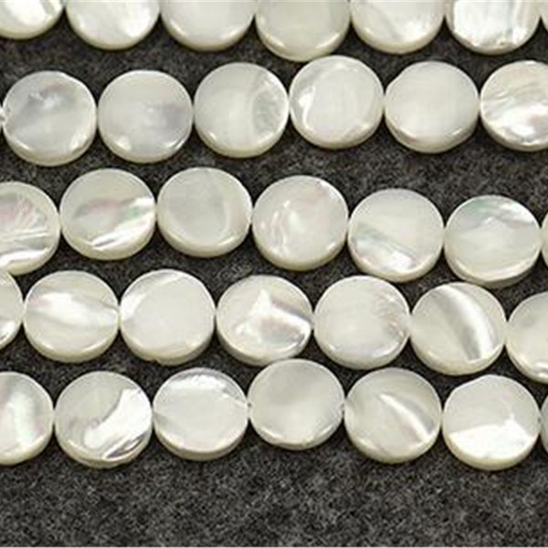 8mm 10mm 12mm 15mm White Mother Of Pearl Coin Beads ,Natural MOP Beads,Flat Round Pearl Bead,Full Strand