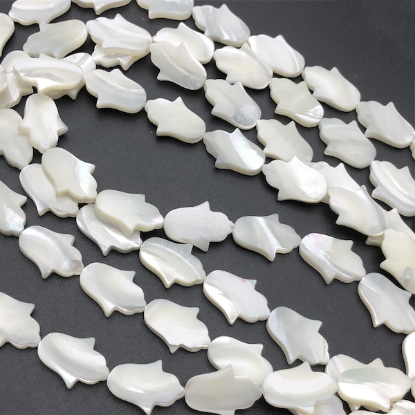 Mother of Pearl Hamsa Hand Beads  ,11x16mm Hamsa Hand Beads  ,White Pearl Hand, Wholesale Pearls , Full Strand