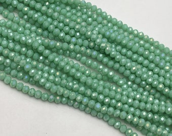 4mm Green AB Glass Rondelle Faceted Beads ,Crystal Glass Bead  ,1strand