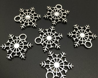 Bulk 50pcs Antique Silver Snowflake Charms ,Double Sided Pendant Charm 26x27mm