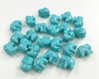 30pcs Resin Coral Carved Elephant Beads, 10mm Blue Elephant Beads, Yoga Charms