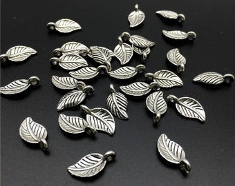 En vrac 50pcs Antique Silver Leaf Charms, pendentif feuille 15X8MM