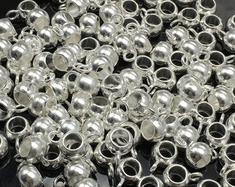 50Pcs Silver Plated Dangle Beads, Bail Beads ,Large Hole Spacer Beads