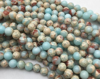 Blue Sea Sediment Jasper Round Beads , 4mm 6mm 8mm 10mm Gemstone Beads Full Strand