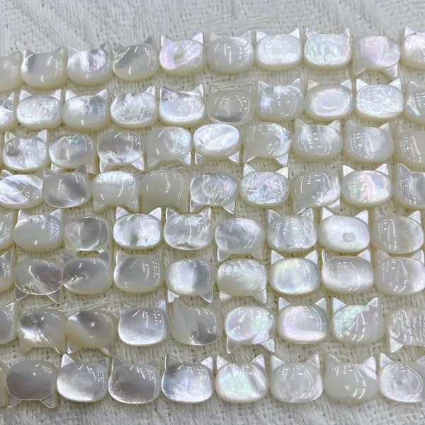 10Pcs Mother of Pearl Cat Beads , 6mm 8mm Double Sided Cat Beads ,White Pearl Beads Wholesale MOP Jewelry