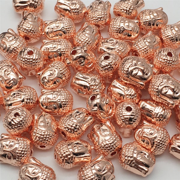 Bulk 50 pcs Rose Gold Buddha Beads ,Double Sided Beads ,Yoga Beads ,Meditation Beads