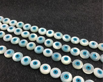 10Pcs Mother of Pearl Evil Eye Bead , Natural MOP Beads , 4mm 6mm 8mm 10mm 12mm Pearl Hamsa Evil eye