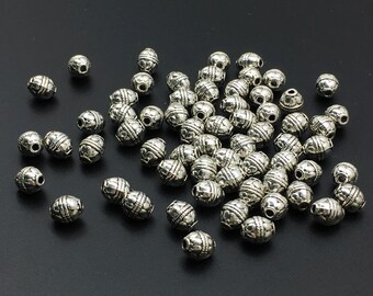 50pcs Antique Silver Beads ,Tibetan Style Beads ,  Metal Beads , Metal Spacer 7x8mm