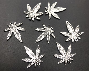 Bulk 40pcs Antique Silver Leaf Charms,Marijuana Leaf Pendentif 25x22mm