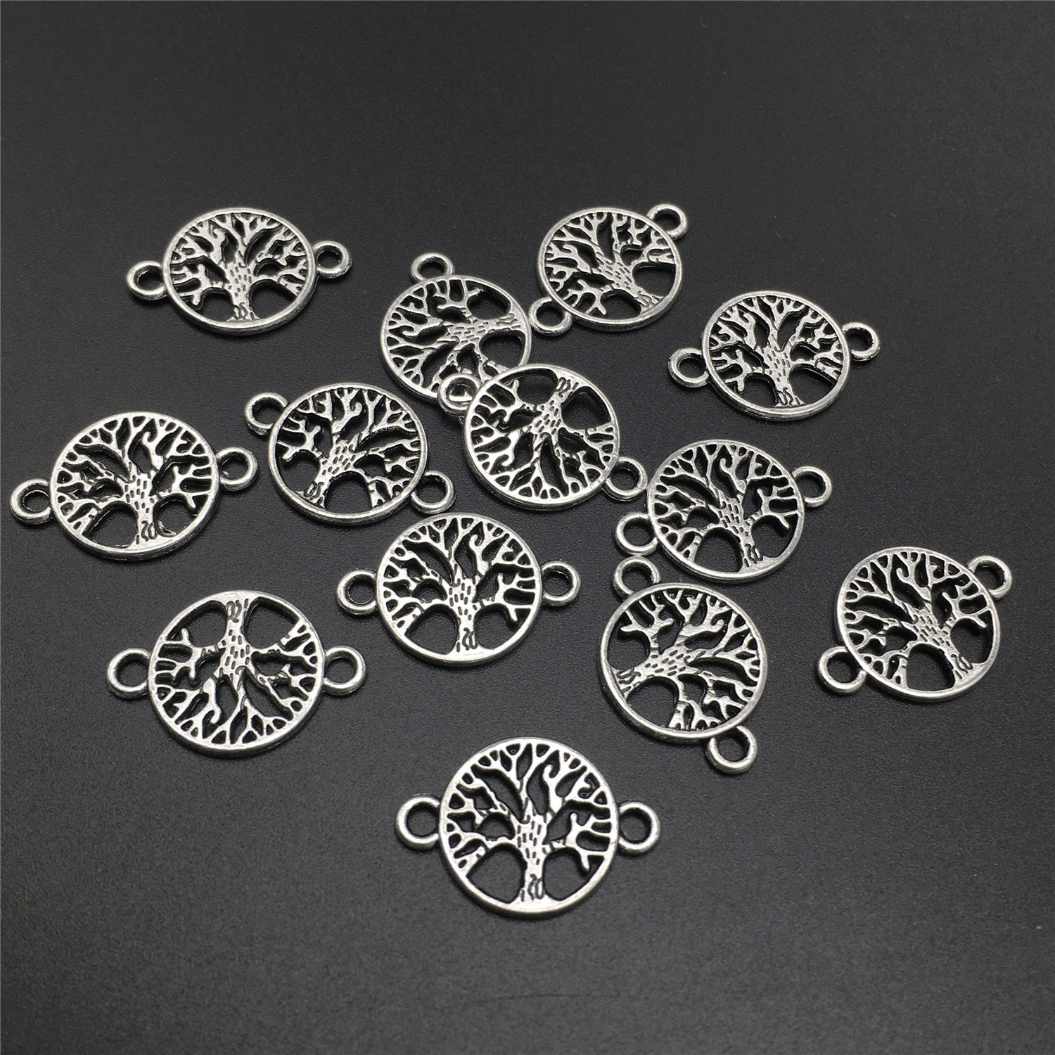 1 Box 50Pcs Tree of Life Charms Bulk Double Sided Alloy Engraved