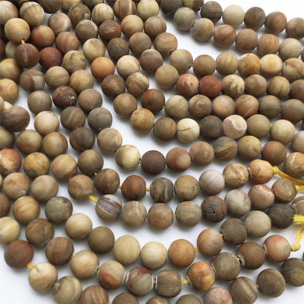 8mm 10mm Petrified Wood Round Beads , Matte Gemstone ,Wholesale Beads ,Full Strand