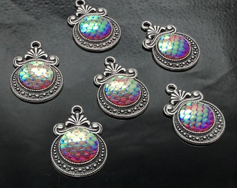 Bulk 20 Antique Silver Mermaid Scale Charms ,Fish Scale Fuchsia Charms 28X19mm