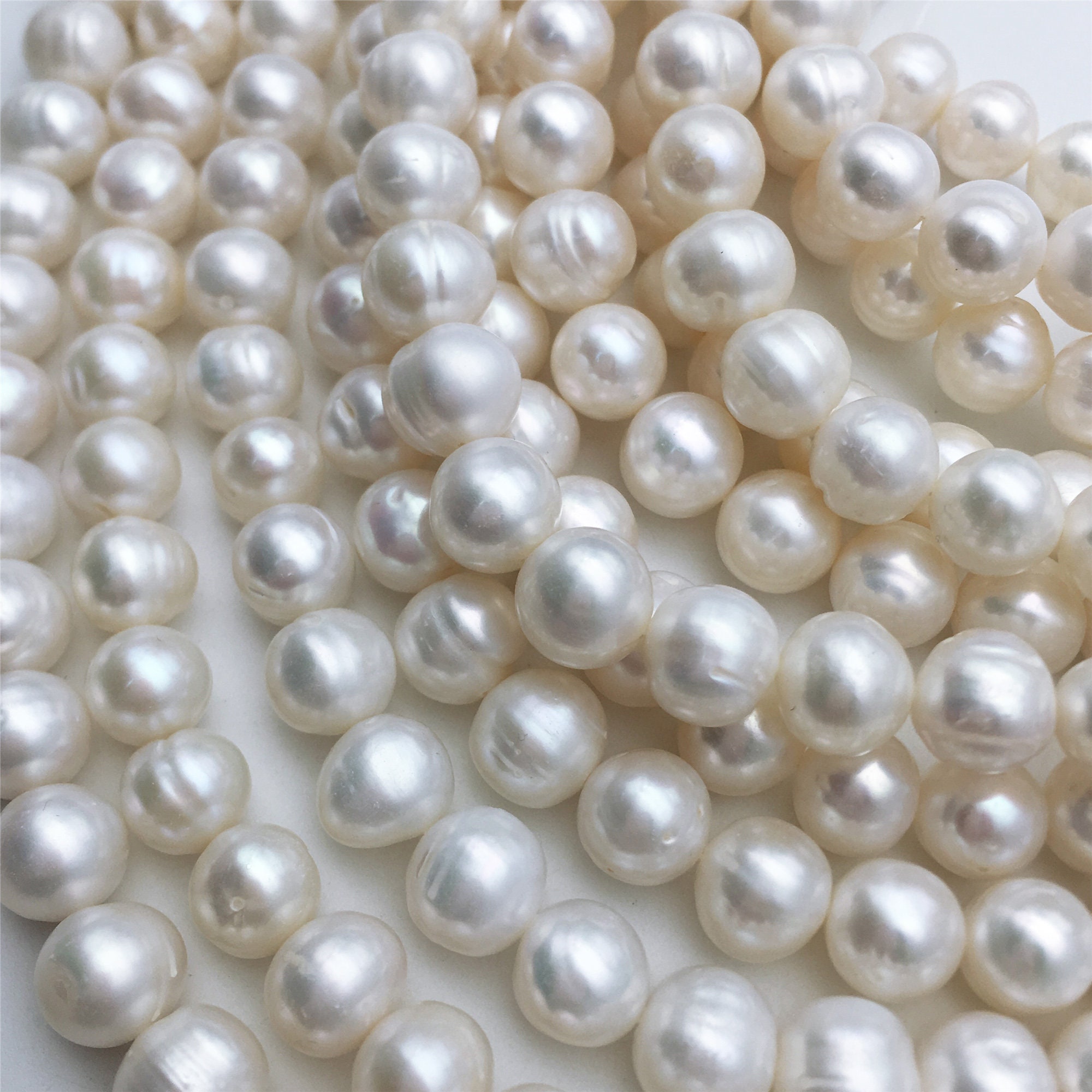 High Grade Freshwater White-green Round Pearl Beads 9-10 mm #9