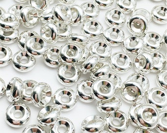 30 Pcs Brass Spacer Beads, 8mm Rondelle Beads,Silver Plated Beads,Hole 2mm