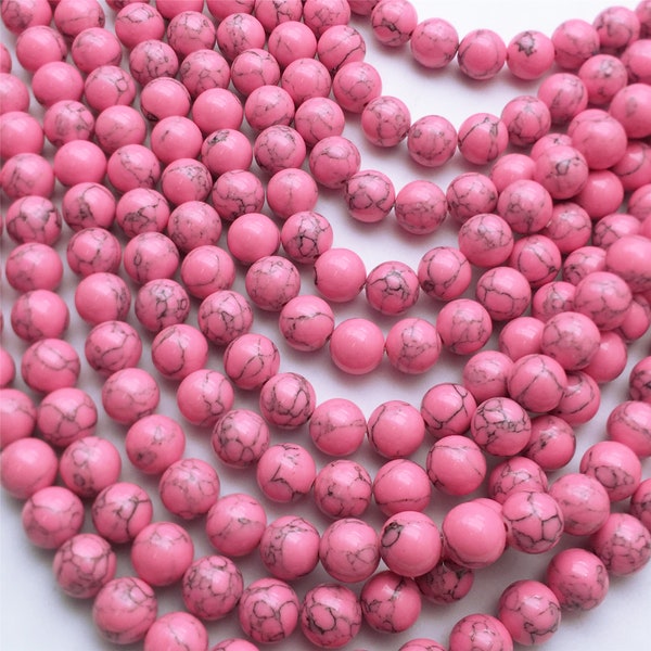 Pink Howlite Turquoise Round Beads, Pink Gemstone Beads 8mm 10mm Full Strand