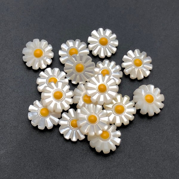 10Pcs Mother of Pearl Daisy Flower Beads , 10mm Double Sided Yellow Flower Beads ,Pearl Beads Wholesale MOP Jewelry