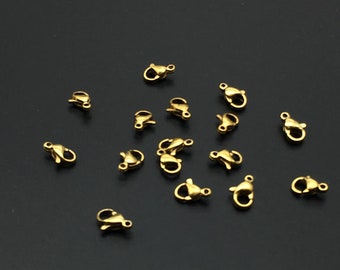 50 pcs 10mm Gold Plated Stainless Steel Lobster Claw Clasps, Stainless Steel Findings