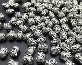 Bulk 50 pcs Antique Silver Buddha Beads ,Double Sided Beads , Yoga Beads , Meditation Beads