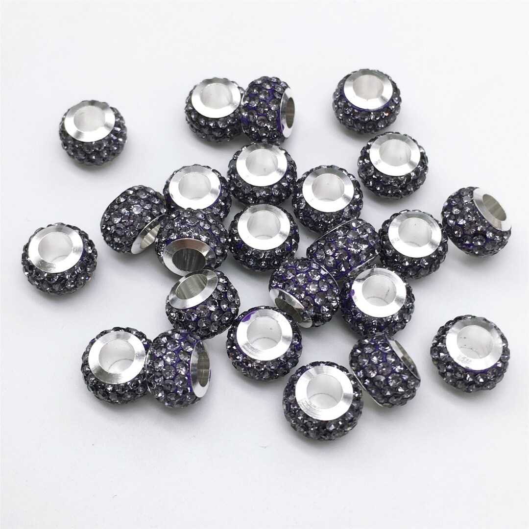 10Pcs Blue Glitter European Large Hole Spacer Beads Round Loose