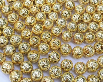 8mm 10mm Gold Lava Round Beads,Gemstone Loose Beads