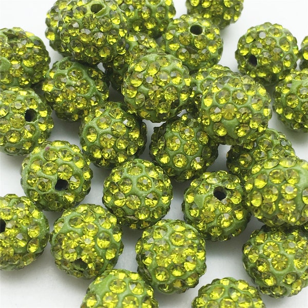 En vrac 20 PCS 8mm 10mm vert olive pavé de perles de cristal, Disco pavé de boules, perles de cristal