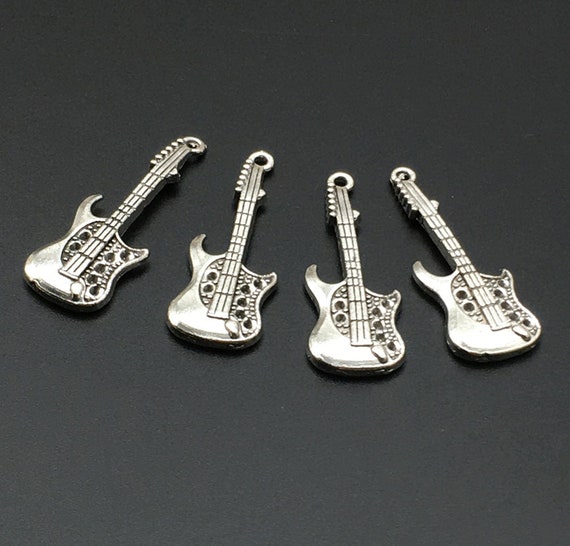BULK 30 Electric Guitar Charms Antique Silver Tone SC159
