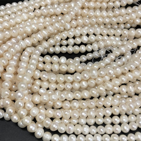 Natural Freshwater Pearl Beads,5-6mm White Pearl Beads ,Potato Round Pearls ,Full Strand